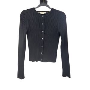 Boden Classic Black Ribbed Button Up‎ Cardigan Sweater Lightweight Small